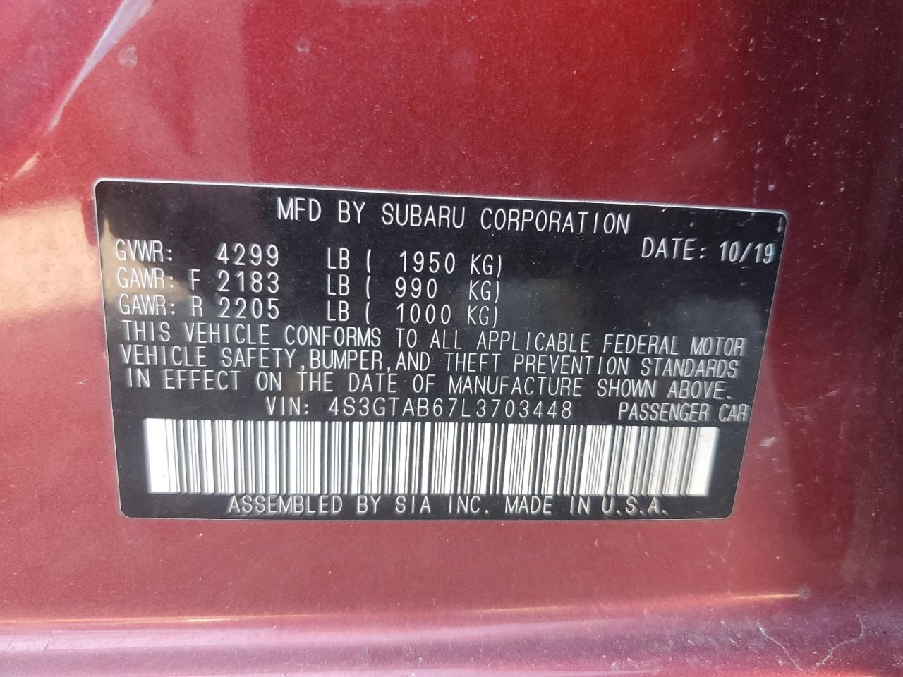 2020 Subaru Impreza VIN 4S3GTAB67L3703448 Copart auction photo, front end / side damage thumbnail 12