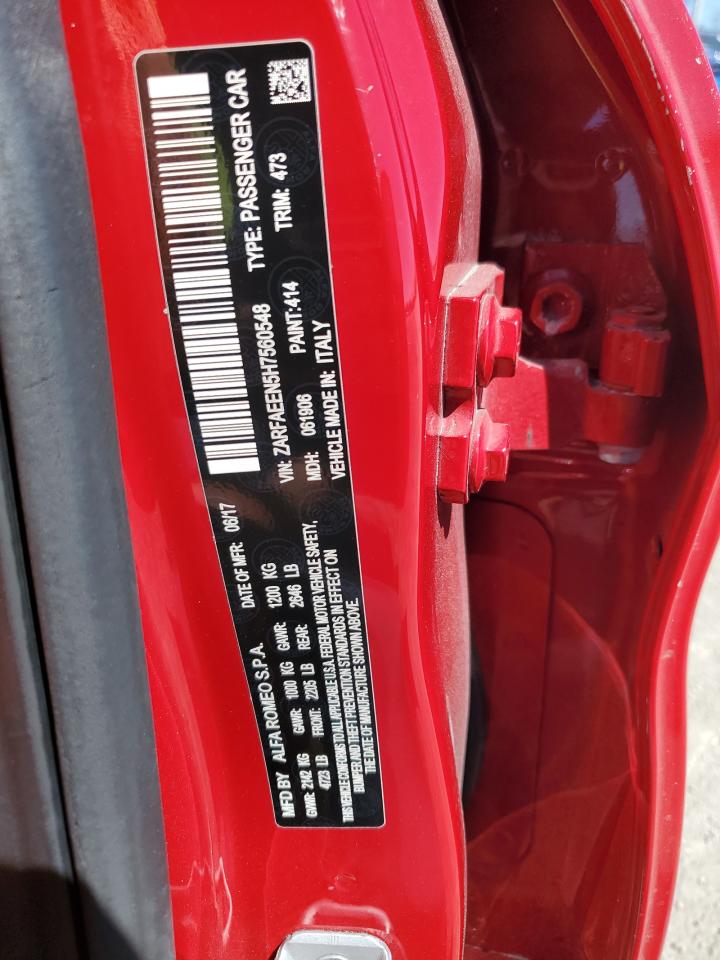 2017 Alfa Romeo Giulia VIN ZARFAEEN5H7560548 Copart auction photo, front end damage thumbnail 12