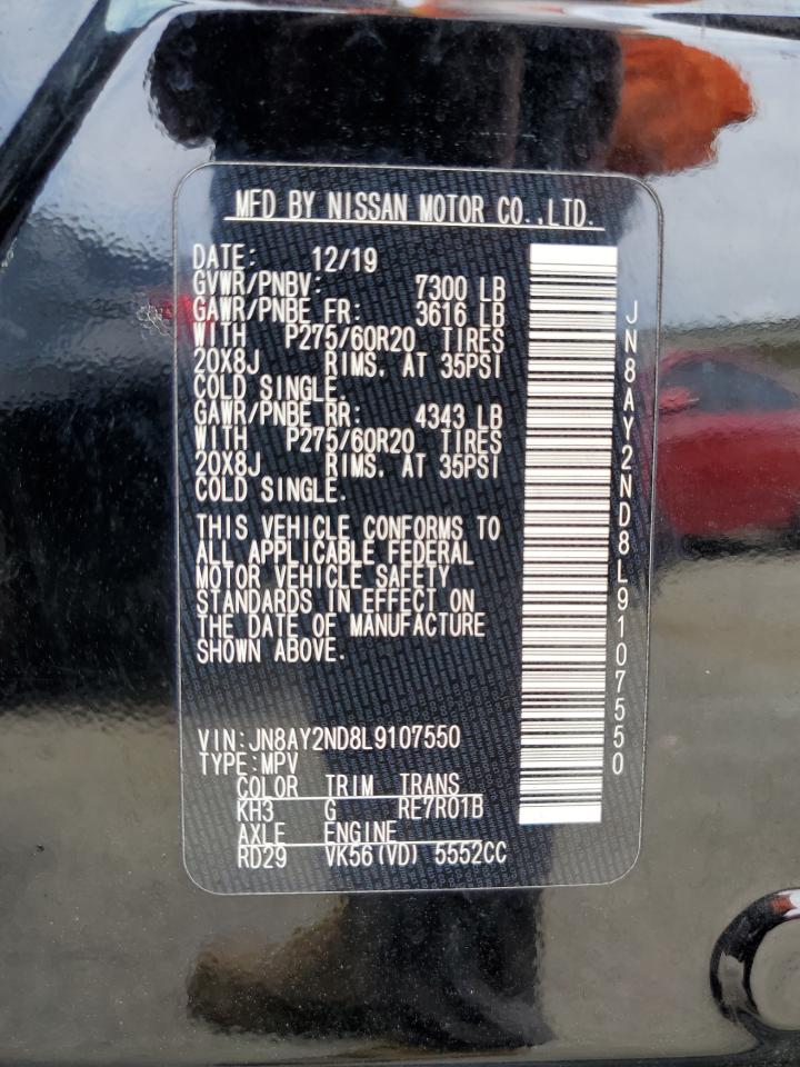 2020 Nissan Armada VIN JN8AY2ND8L9107550 Copart auction photo, all over damage thumbnail 12