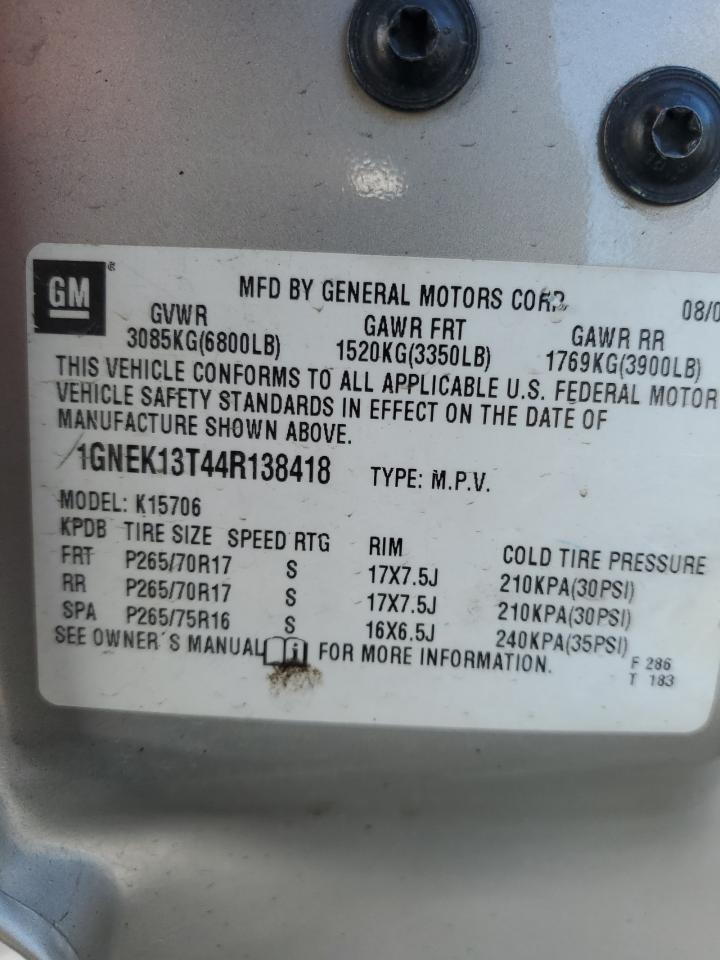 2004 Chevrolet Tahoe VIN 1GNEK13T44R138418 Copart auction photo, front end damage thumbnail 15