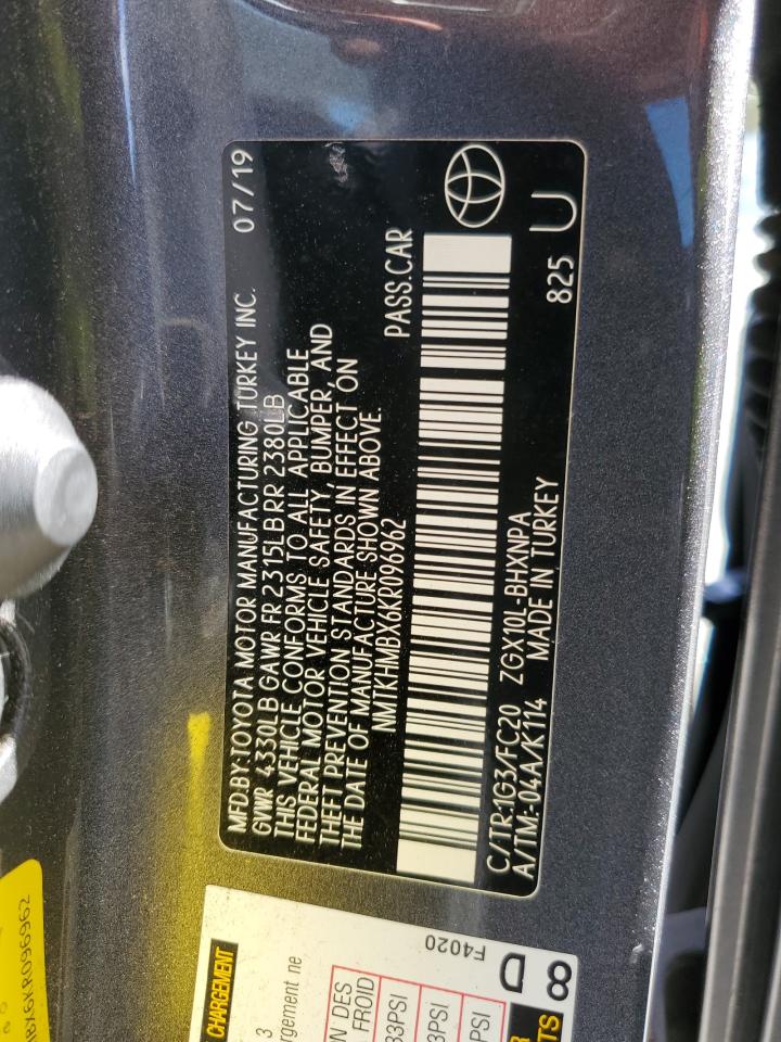 2019 Toyota C-HR VIN NMTKHMBX6KR096962 Copart auction photo, front end damage thumbnail 14