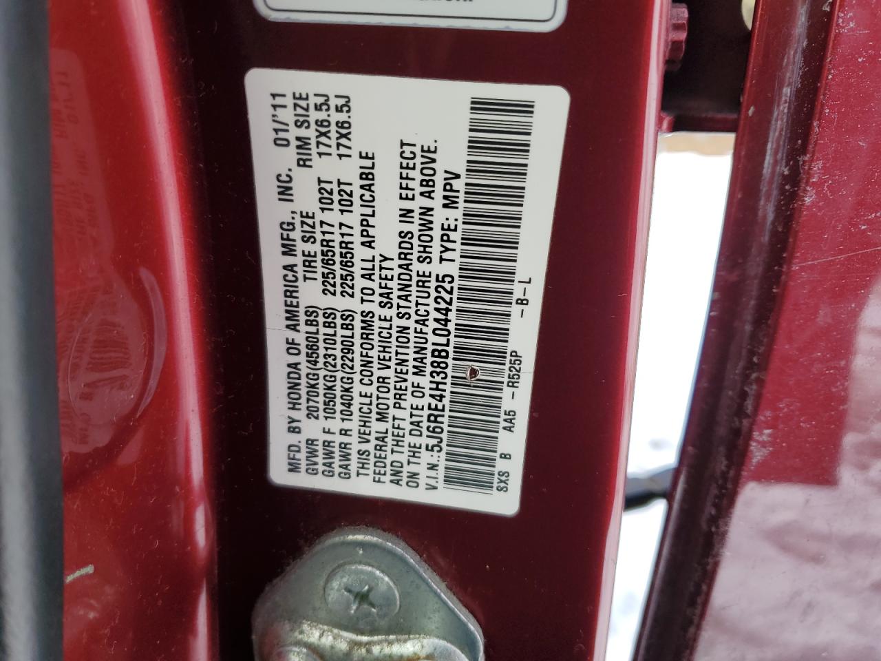 2011 Honda CR-V VIN 5J6RE4H38BL044225 Copart auction photo, front end / minor dent/scratches damage thumbnail 13