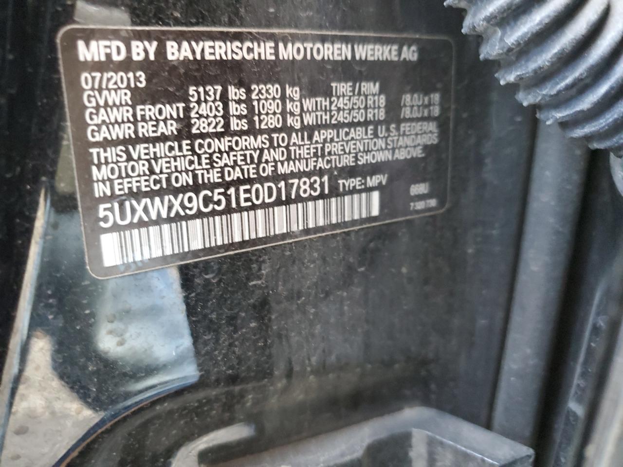 2014 BMW X3 VIN 5UXWX9C51E0D17831 Copart auction photo, mechanical / minor dent/scratches damage thumbnail 13