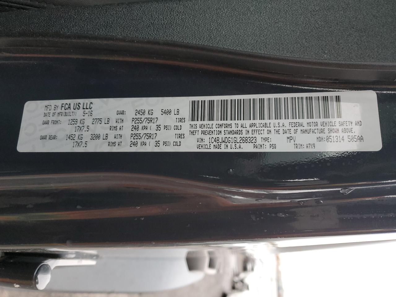 2016 Jeep Wrangler VIN 1C4BJWDG1GL268323 Copart auction photo, side damage thumbnail 12