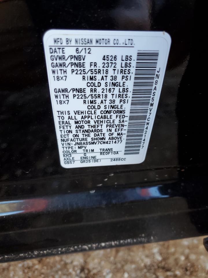 2012 Nissan Rogue VIN JN8AS5MV7CW421477 Copart auction photo, front end damage thumbnail 15