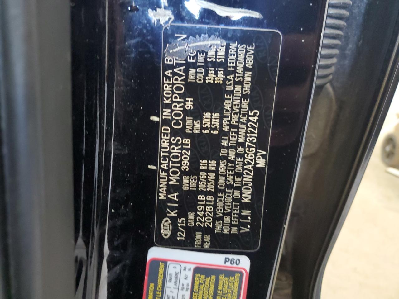 2016 KIA Soul VIN KNDJN2A26G7312245 Copart auction photo, side / undercarriage damage thumbnail 14