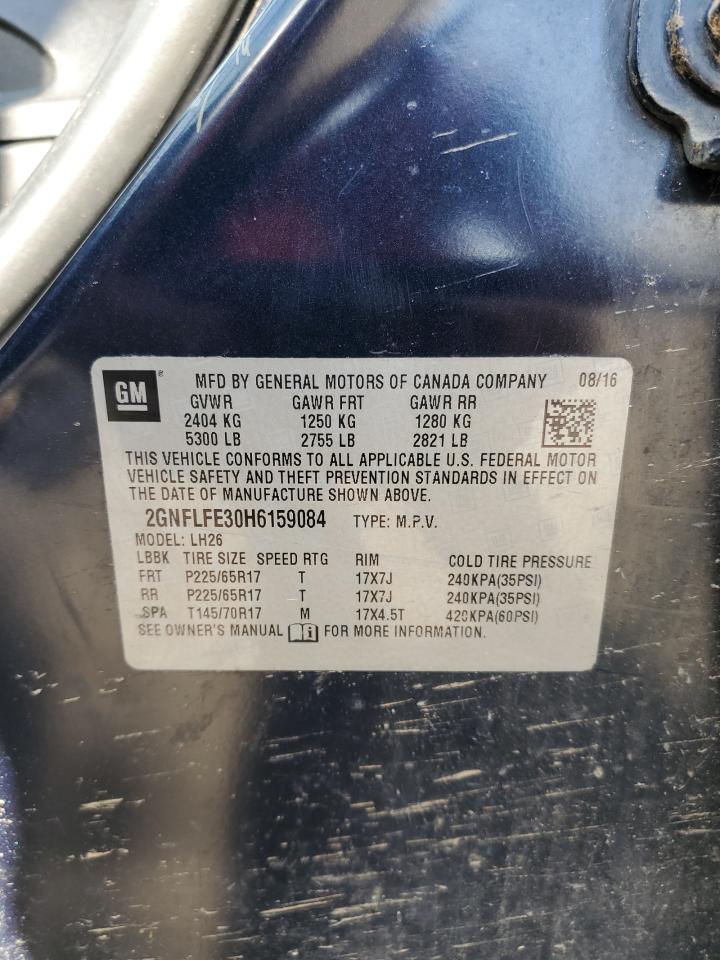 2017 Chevrolet Equinox VIN 2GNFLFE30H6159084 Copart auction photo, water/flood damage thumbnail 13