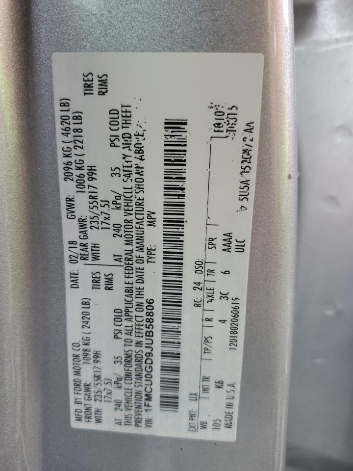 2018 Ford Escape VIN 1FMCU0GD9JUB58806 Copart auction photo, front end damage thumbnail 13