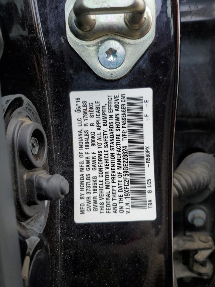 2016 Honda Civic VIN 19XFC2F59GE228824 Copart auction photo, front end damage thumbnail 12