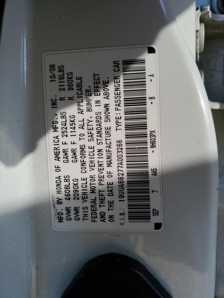 2007 Acura TL VIN 19UUA66277A003266 Copart auction photo, side / minor dent/scratches damage thumbnail 12