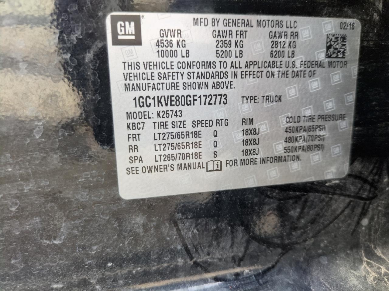 2016 Chevrolet Silverado VIN 1GC1KVE80GF172773 Copart auction photo, side damage thumbnail 13