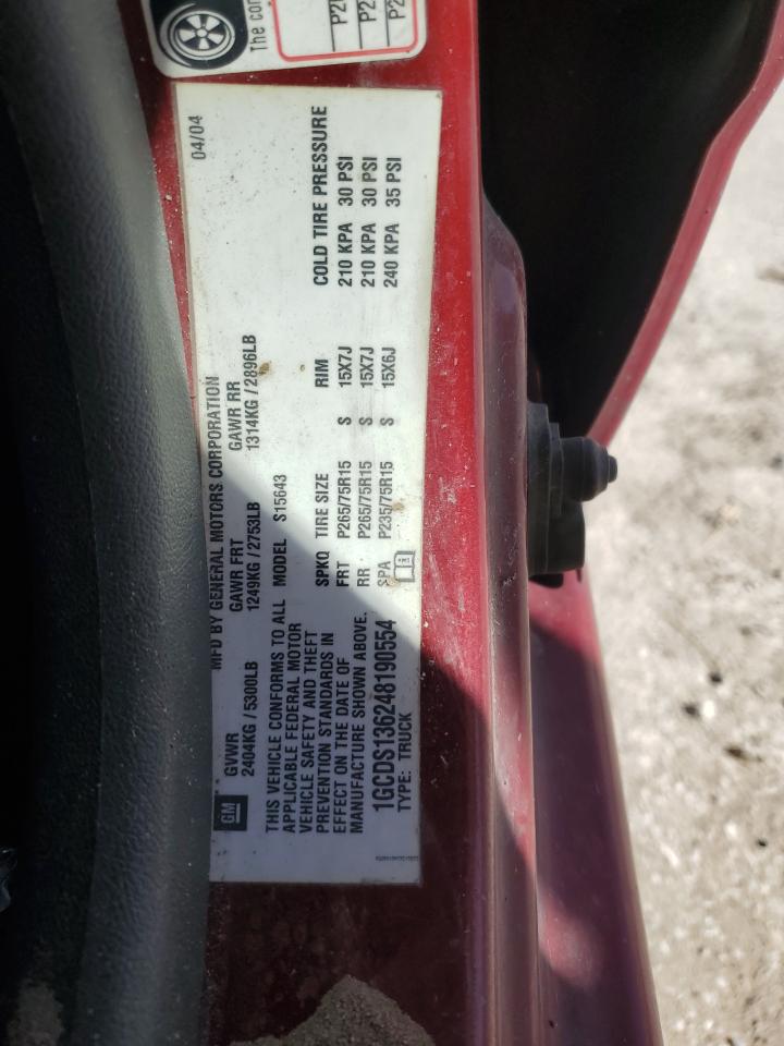 2004 Chevrolet Colorado VIN 1GCDS136248190554 Copart auction photo, front end / mechanical damage thumbnail 14
