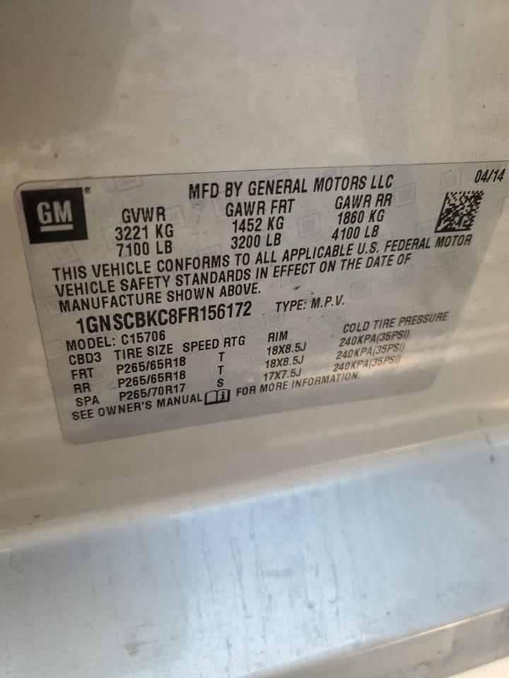 2015 Chevrolet Tahoe VIN 1GNSCBKC8FR156172 Copart auction photo, rear end damage thumbnail 13