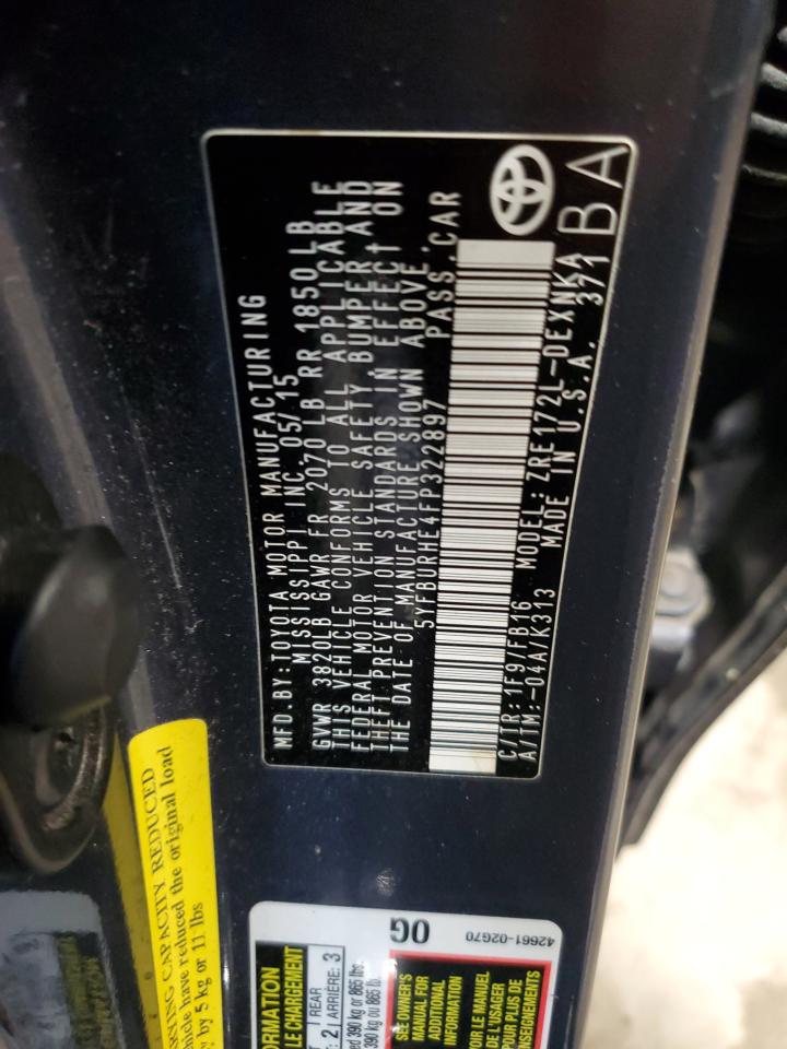 2015 Toyota Corolla VIN 5YFBURHE4FP322897 Copart auction photo, front end damage thumbnail 12