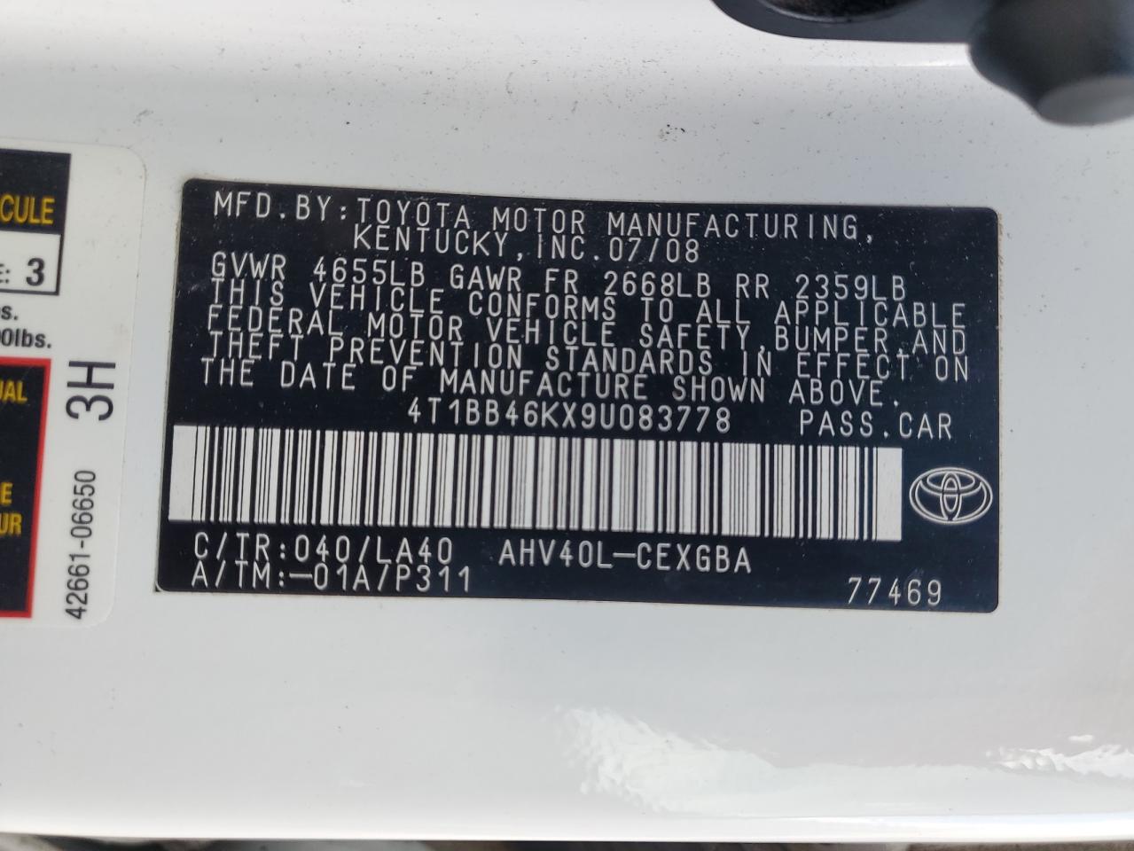 2009 Toyota Camry VIN 4T1BB46KX9U083778 Copart auction photo, front end damage thumbnail 15