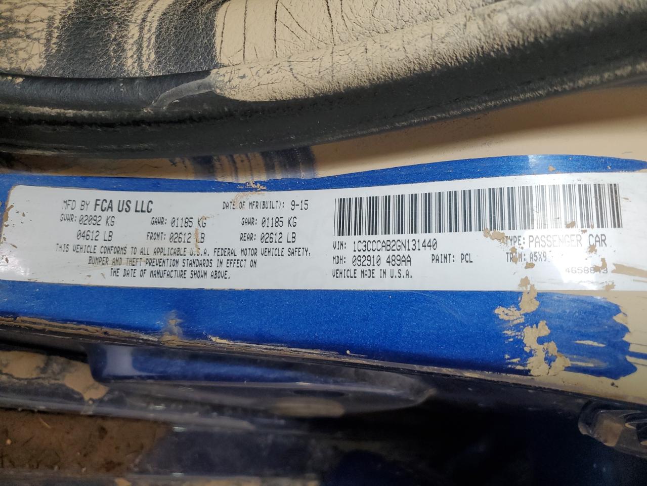 2016 Chrysler 200 VIN 1C3CCCAB2GN131440 Copart auction photo, water/flood damage thumbnail 12