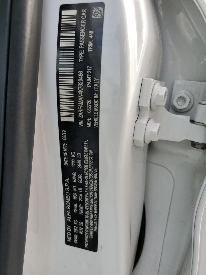 2019 Alfa Romeo Giulia VIN ZARFAMAN4K7620486 Copart auction photo, water/flood damage thumbnail 13