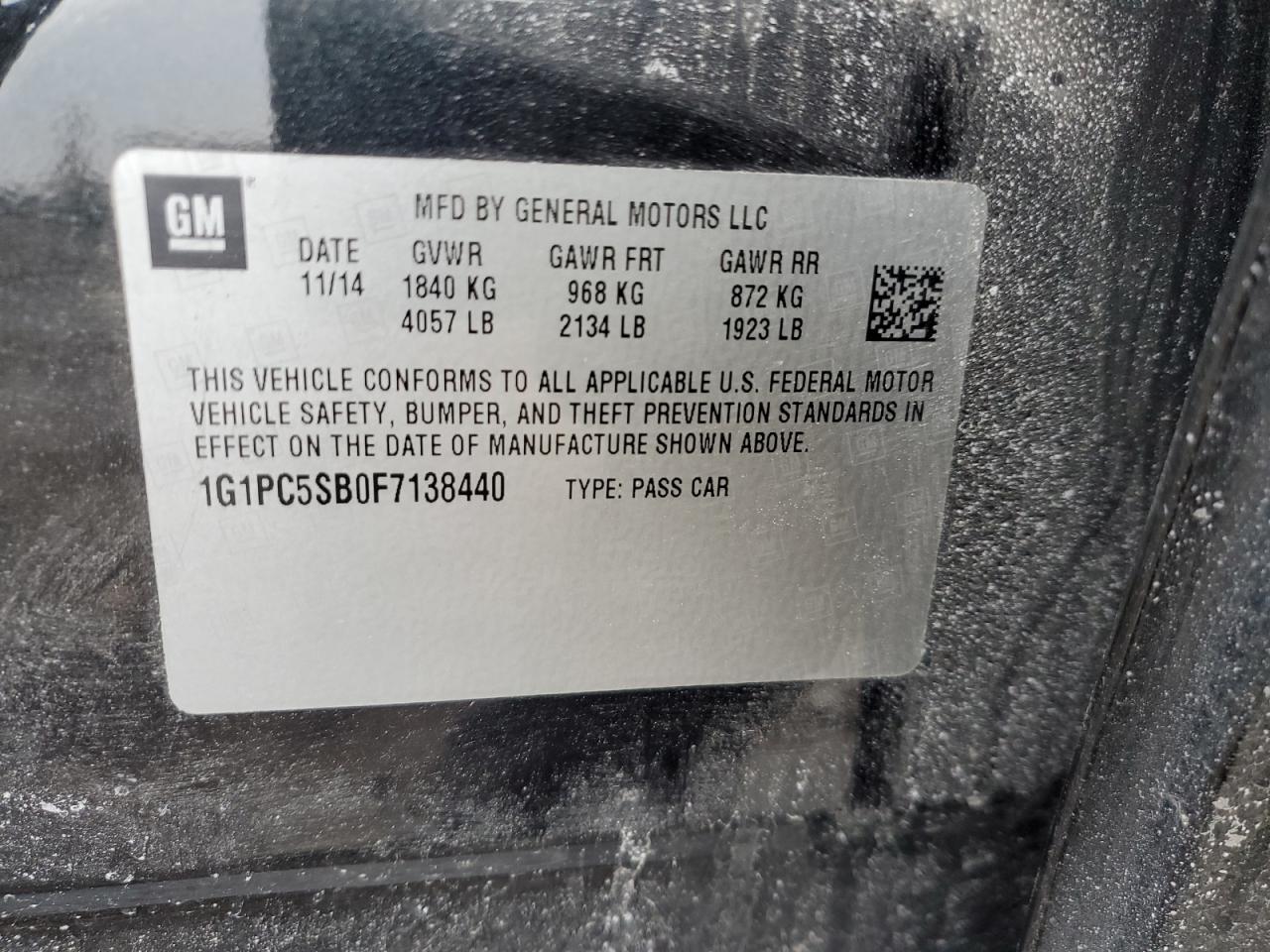 2015 Chevrolet Cruze VIN 1G1PC5SB0F7138440 Copart auction photo, front end damage thumbnail 12