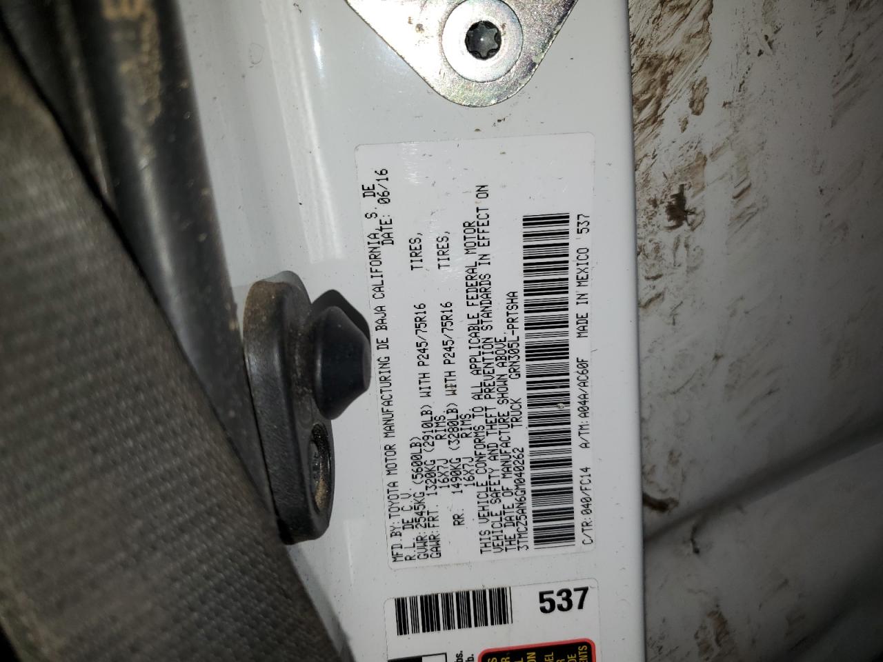 2016 Toyota Tacoma VIN 3TMCZ5AN6GM040262 Copart auction photo, rollover damage thumbnail 12