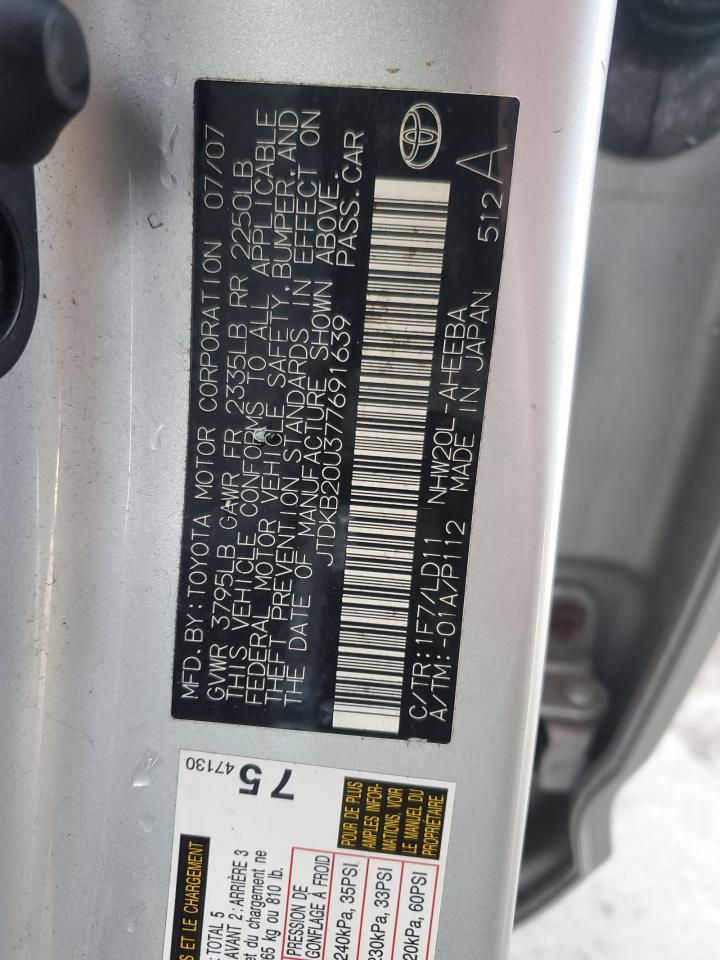 2007 Toyota Prius VIN JTDKB20U377691639 Copart auction photo, front end / minor dent/scratches damage thumbnail 12