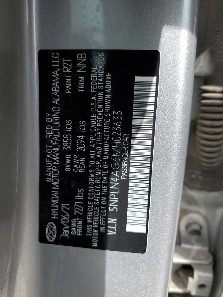 2021 Hyundai Elantra VIN 5NPLN4AG6MH023633 Copart auction photo, rear end damage thumbnail 12