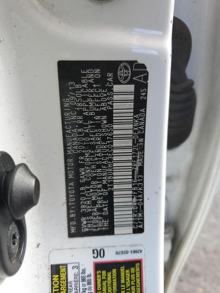 2014 Toyota Corolla VIN 2T1BURHE3EC017650 Copart auction photo, front end damage thumbnail 12