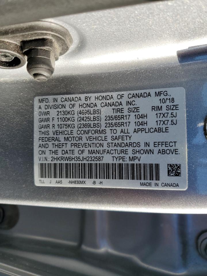 2018 Honda CR-V VIN 2HKRW6H35JH232587 Copart auction photo, front end / rear end damage thumbnail 14