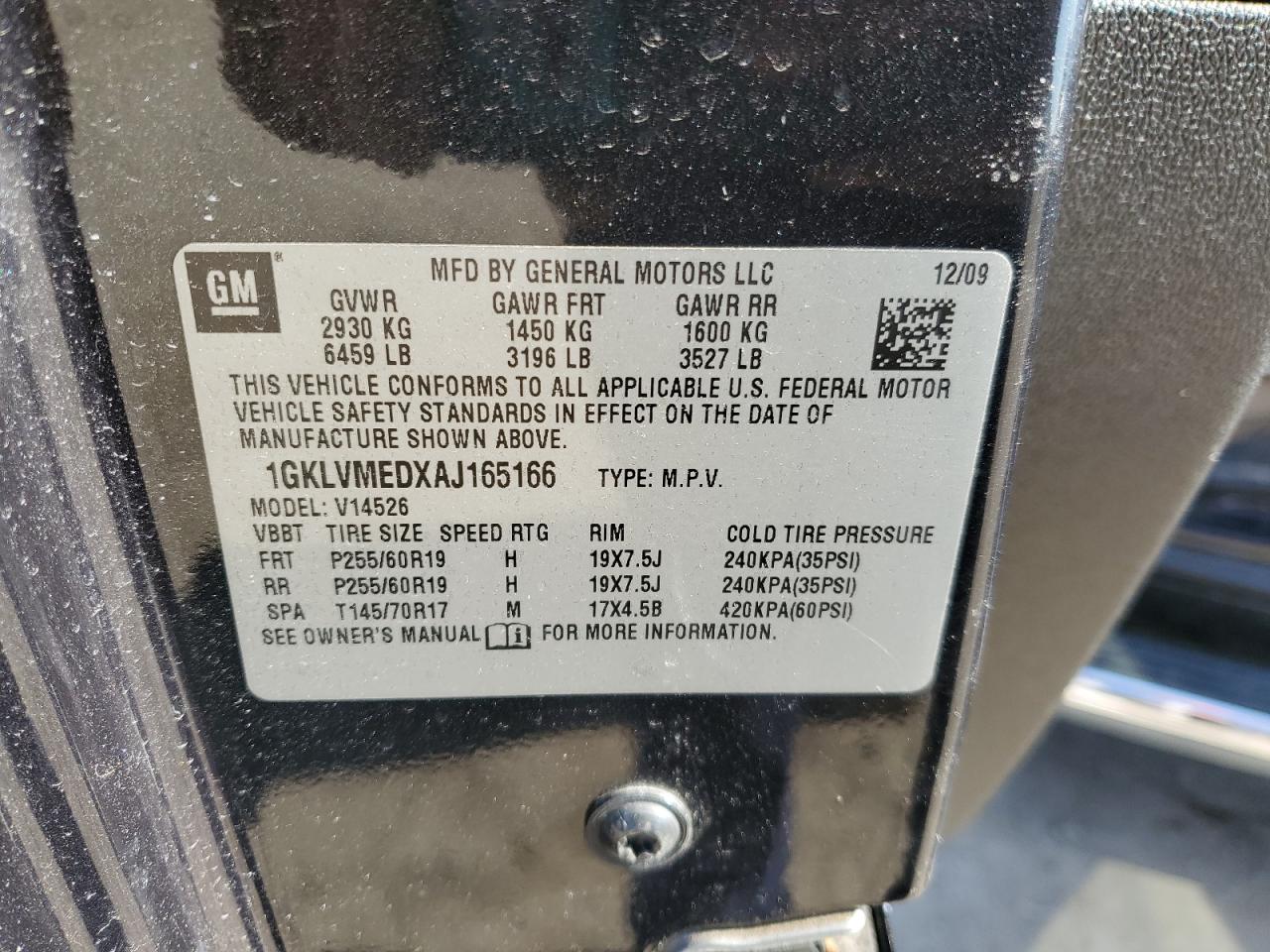 2010 GMC Acadia VIN 1GKLVMEDXAJ165166 Copart auction photo, side damage thumbnail 13