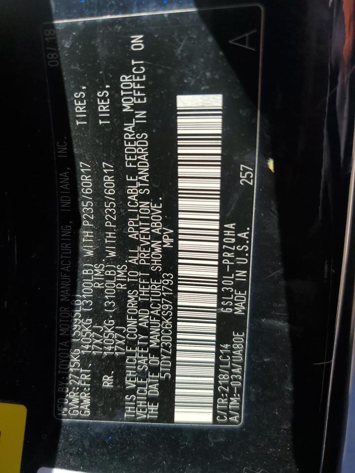 2019 Toyota Sienna VIN 5TDYZ3DC6KS971793 Copart auction photo, front end / rear end damage thumbnail 16