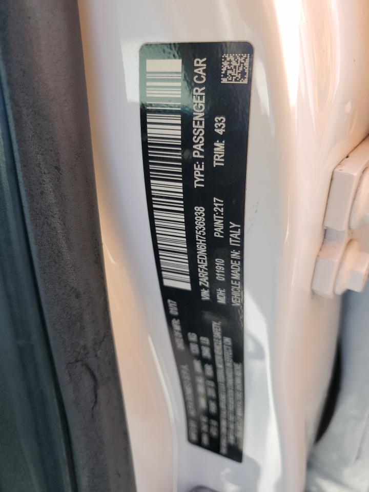 2017 Alfa Romeo Giulia VIN ZARFAEDN6H7536938 Copart auction photo, front end damage thumbnail 14