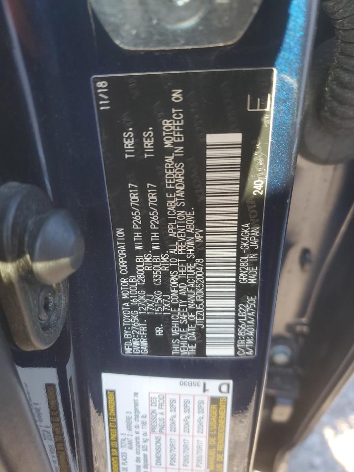 2019 Toyota 4Runner VIN JTEZU5JR0K5200478 Copart auction photo, all over damage thumbnail 13