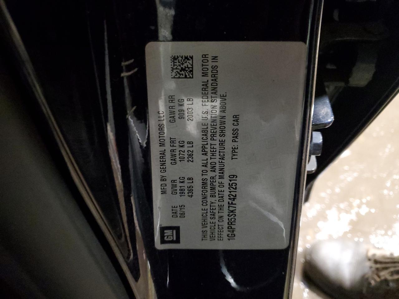 2015 Buick Verano VIN 1G4PR5SK7F4212519 Copart auction photo, rear end damage thumbnail 12