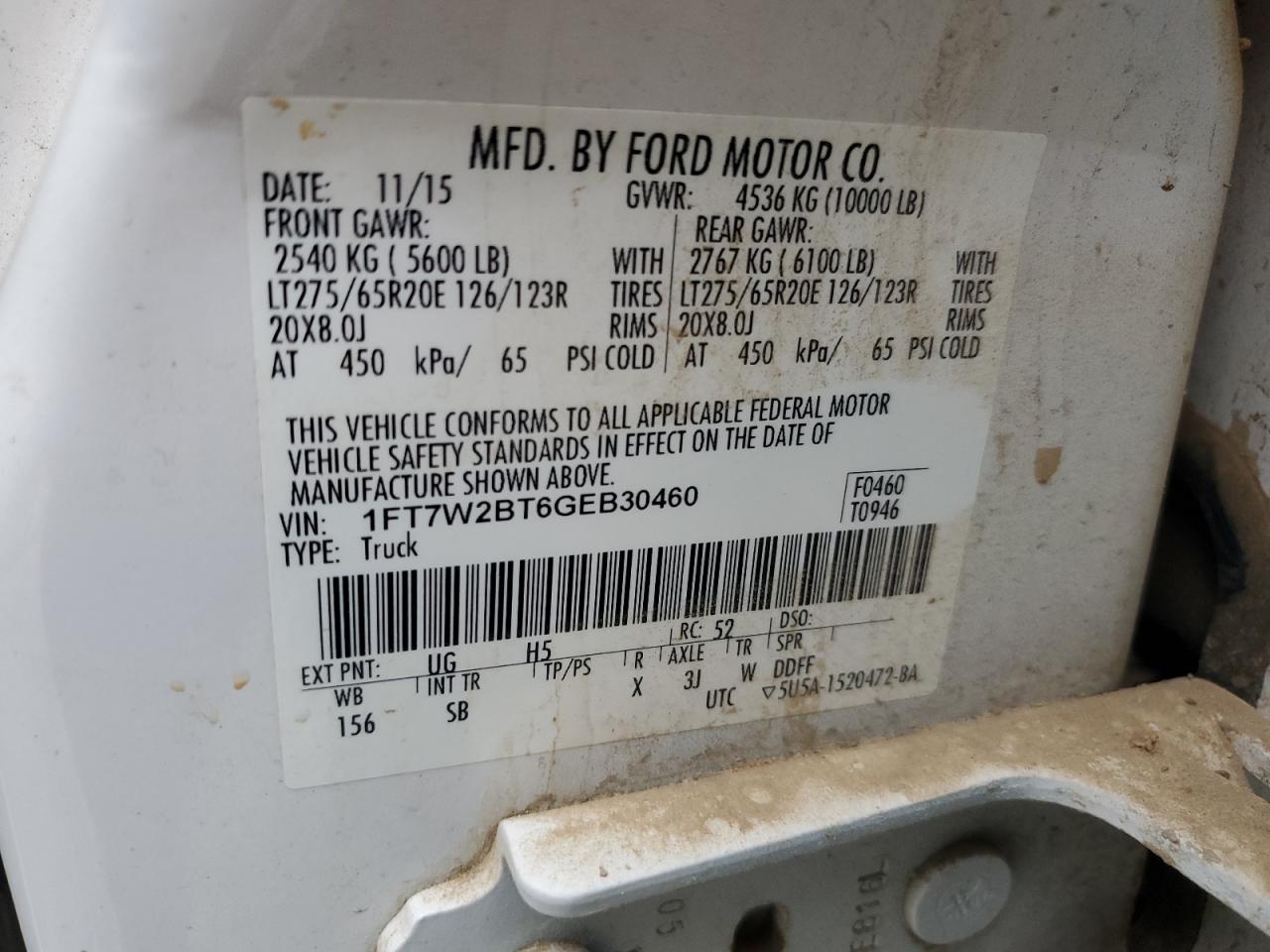 2016 Ford F250 VIN 1FT7W2BT6GEB30460 Copart auction photo, front end damage thumbnail 12
