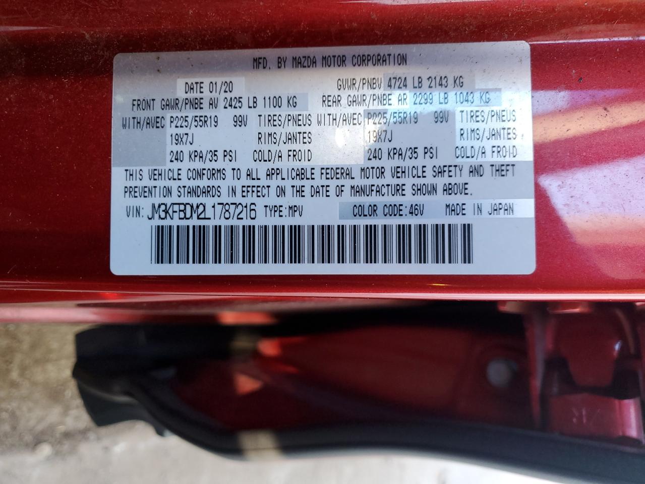 2020 Mazda CX-5 VIN JM3KFBDM2L1787216 Copart auction photo, front end / side damage thumbnail 15