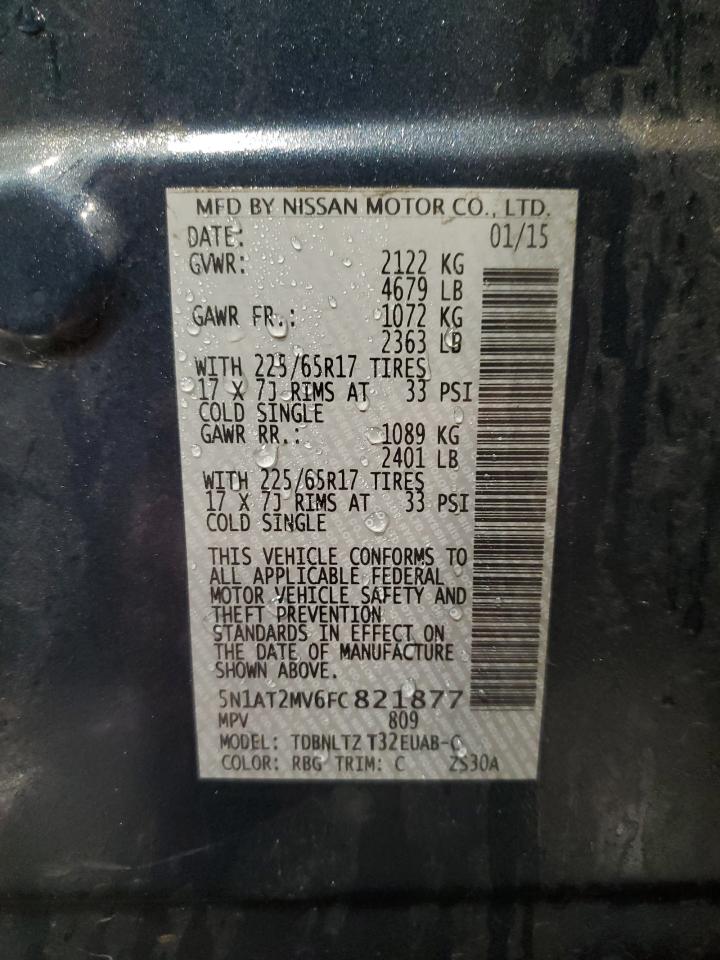 2015 Nissan Rogue VIN 5N1AT2MV6FC821877 Copart auction photo, front end damage thumbnail 14