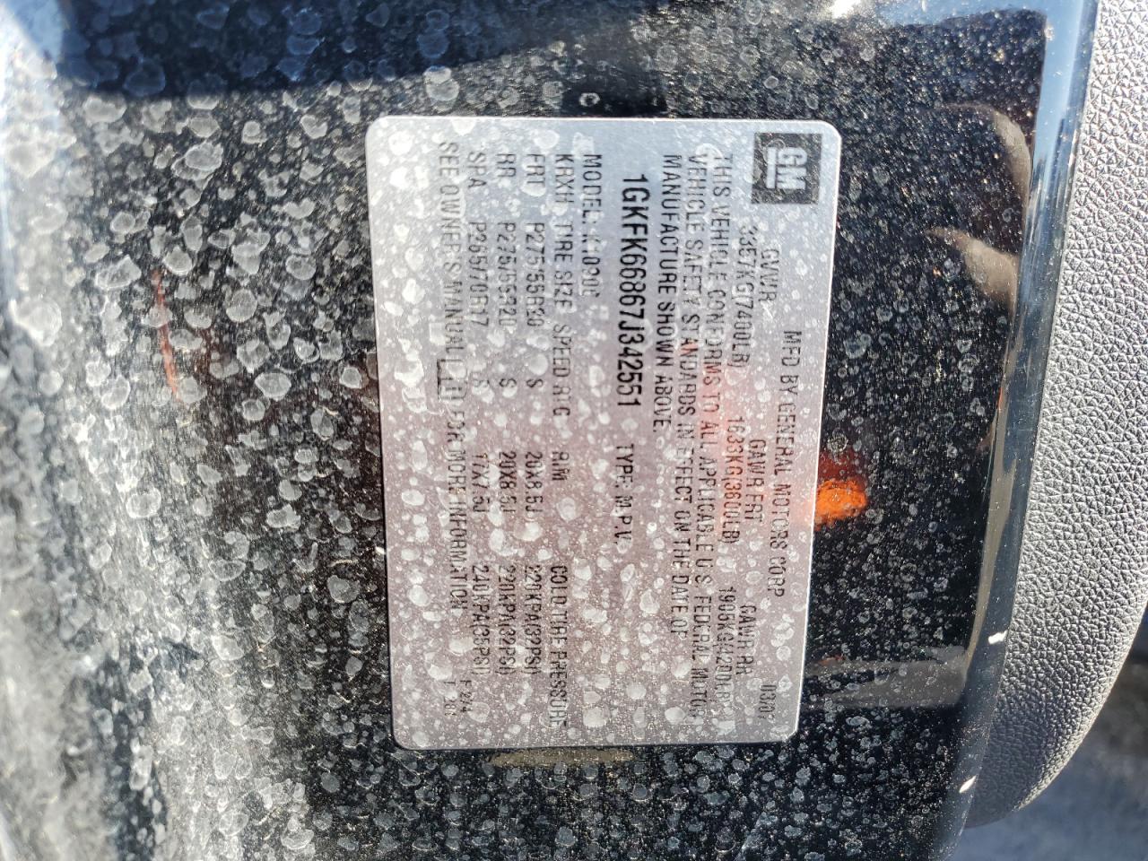 2007 GMC Yukon VIN 1GKFK66867J342551 Copart auction photo, mechanical / front end damage thumbnail 13