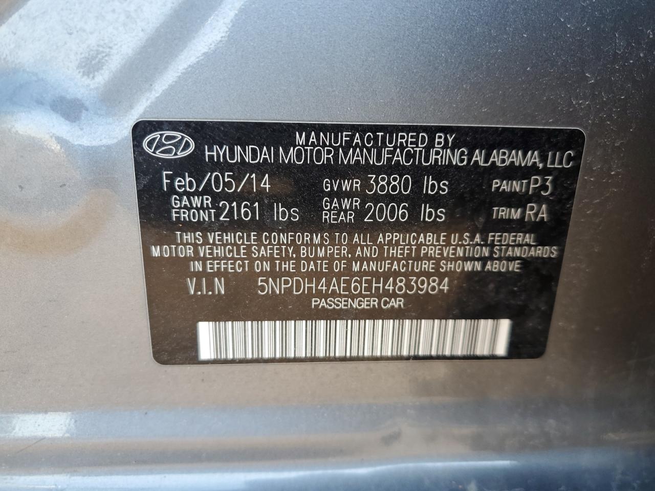 2014 Hyundai Elantra VIN 5NPDH4AE6EH483984 Copart auction photo, vandalism / all over damage thumbnail 12