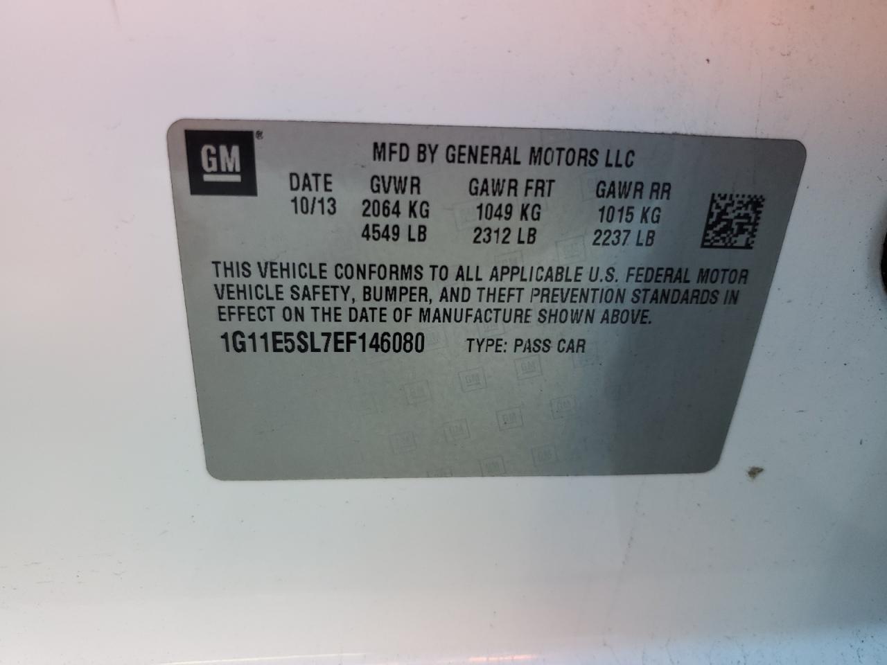 2014 Chevrolet Malibu VIN 1G11E5SL7EF146080 Copart auction photo, front end / undercarriage damage thumbnail 13