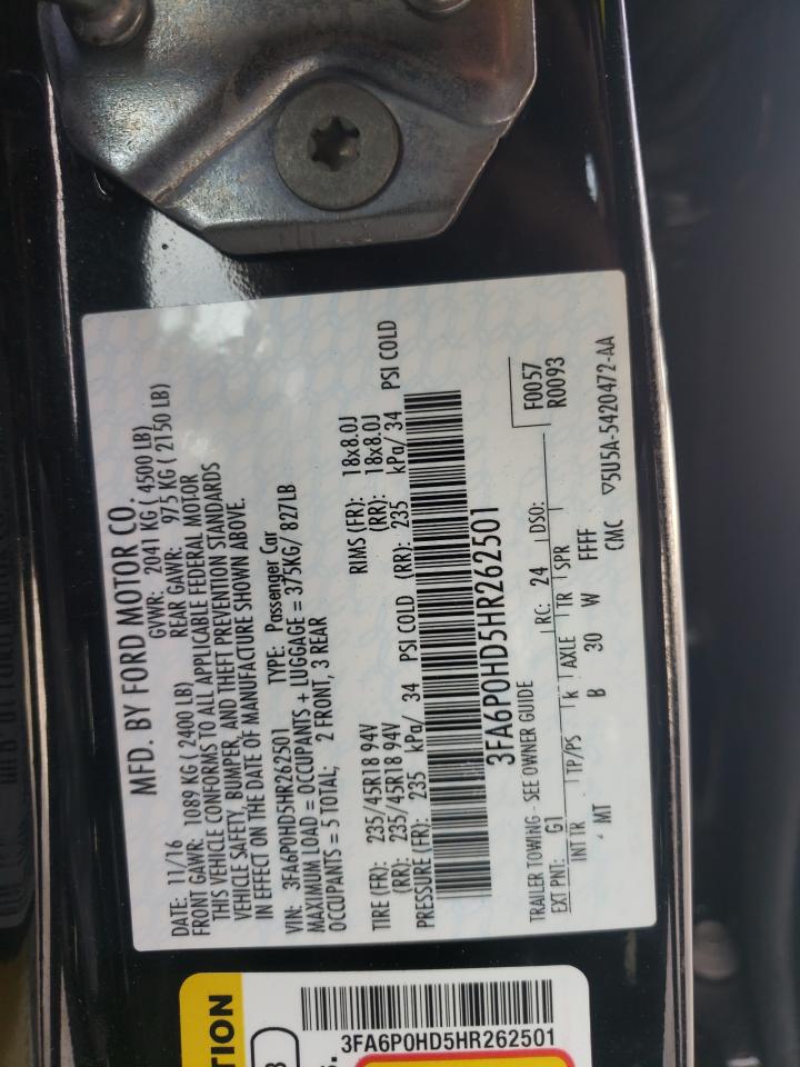 2017 Ford Fusion VIN 3FA6P0HD5HR262501 Copart auction photo, front end damage thumbnail 12