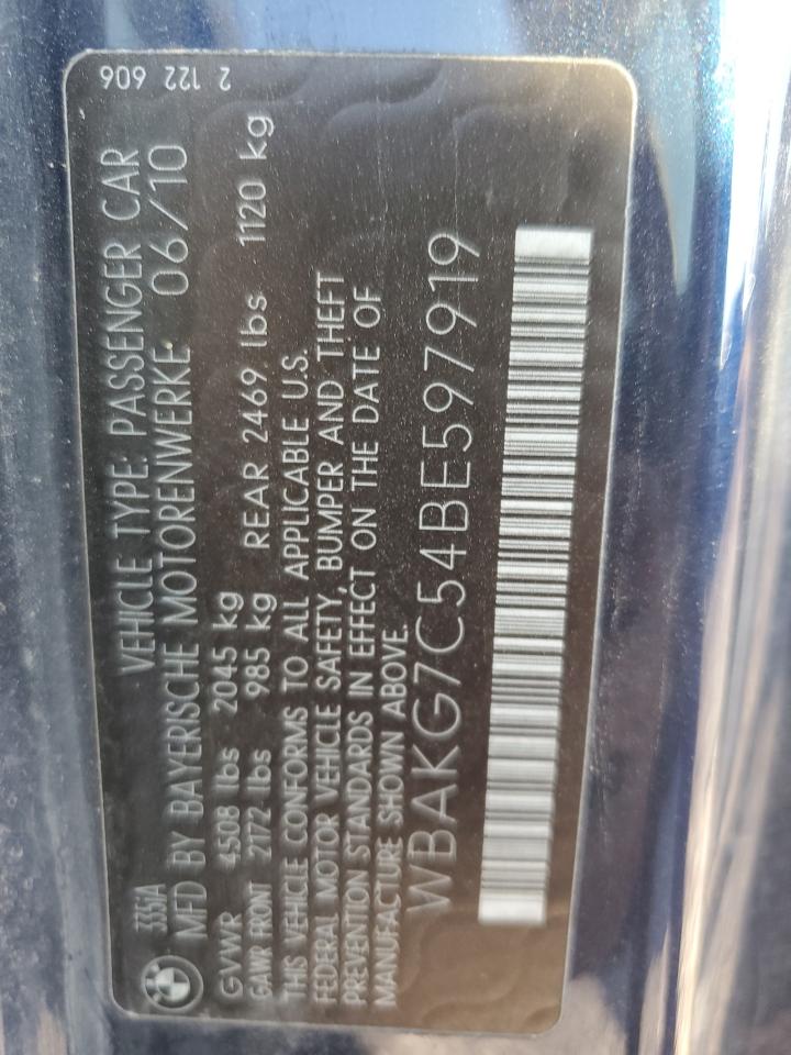 2011 BMW 3er VIN WBAKG7C54BE597919 Copart auction photo, front end damage thumbnail 14