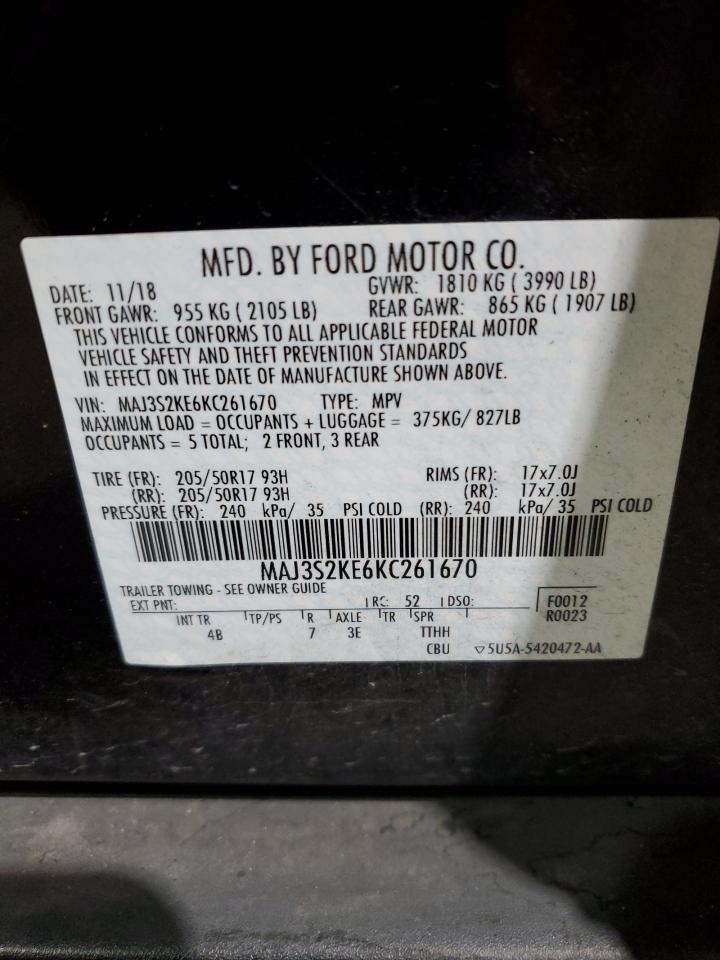 2019 Ford EcoSport VIN MAJ3S2KE6KC261670 Copart auction photo, front end / minor dent/scratches damage thumbnail 13