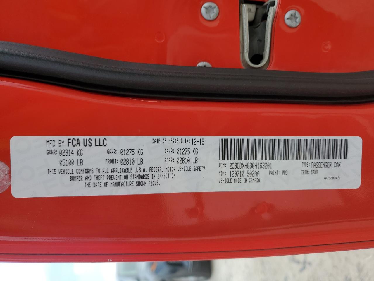 2016 Dodge Charger VIN 2C3CDXHG3GH163201 Copart auction photo, rear end damage thumbnail 12
