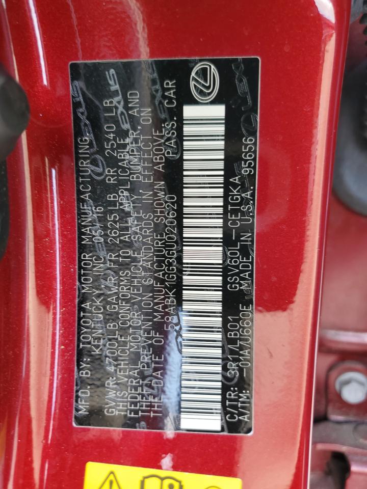 2016 Lexus ES VIN 58ABK1GG3GU020620 Copart auction photo, front end damage thumbnail 12