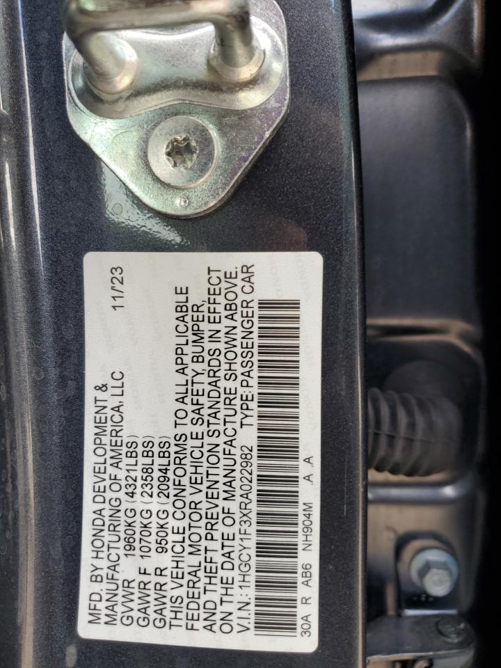 2024 Honda Accord VIN 1HGCY1F3XRA022982 Copart auction photo, side damage thumbnail 14