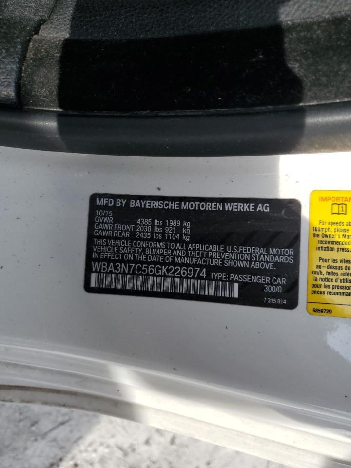 2016 BMW 4er VIN WBA3N7C56GK226974 Copart auction photo, front end damage thumbnail 12