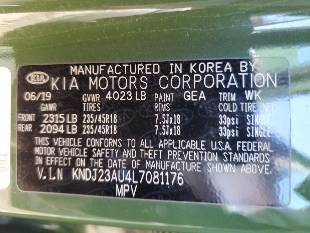 2020 KIA Soul VIN KNDJ23AU4L7081176 Copart auction photo, front end damage thumbnail 14