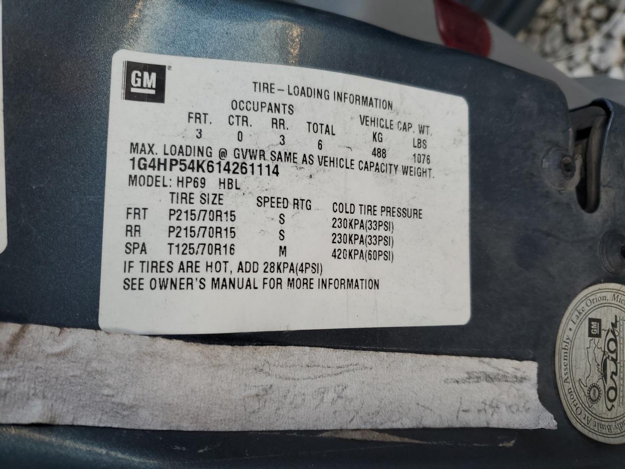 2001 Buick LeSabre VIN 1G4HP54K614261114 Copart auction photo, all over damage thumbnail 12