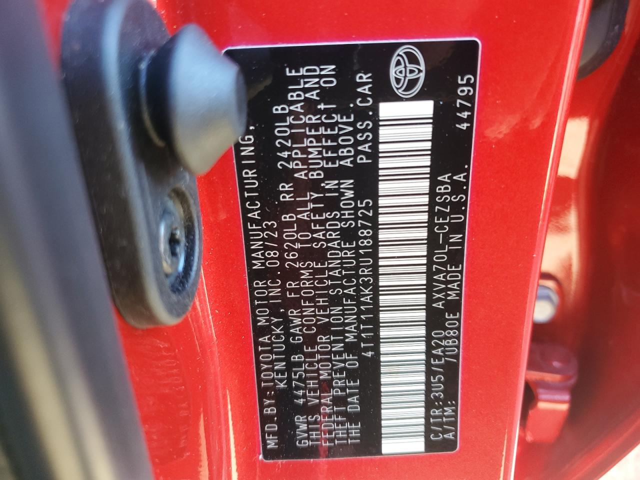 2024 Toyota Camry VIN 4T1T11AK3RU188725 Copart auction photo, rear end / front end damage thumbnail 12