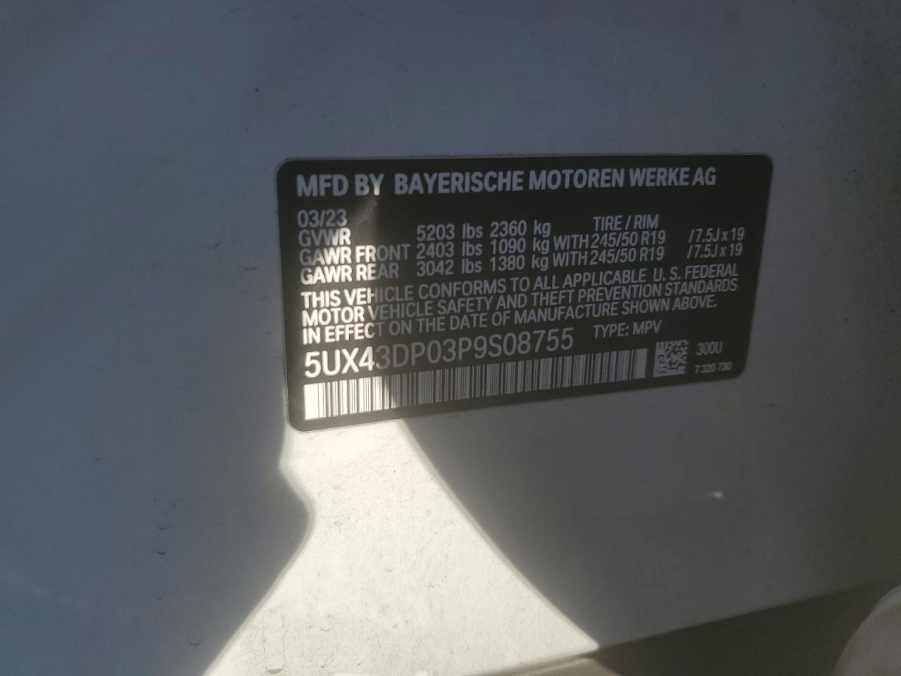 2023 BMW X3 VIN 5UX43DP03P9S08755 Copart auction photo, front end damage thumbnail 13