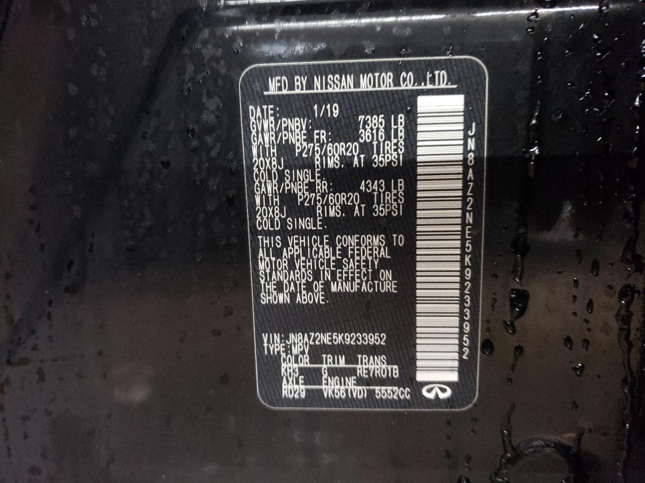 2019 Infiniti QX80 VIN JN8AZ2NE5K9233952 Copart auction photo, front end damage thumbnail 12